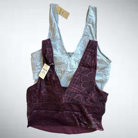 Bundle Size S aerie Best Lace Longline Bralette Top in Heather Grey and Maroon - Picture 1 of 11